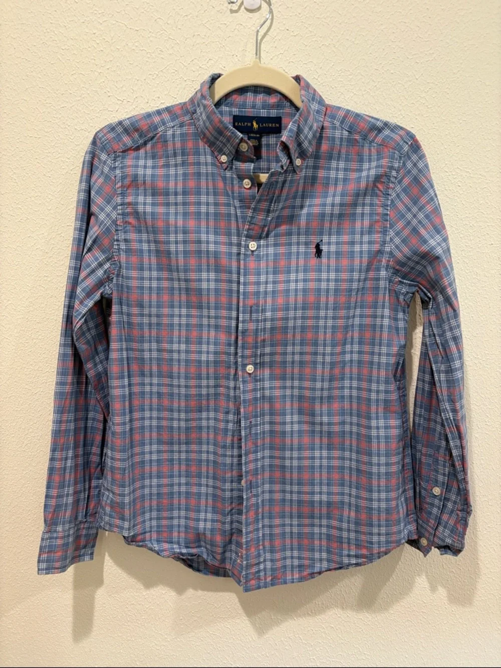 Ralph Lauren Blue and Pink Plaid Cotton Button-Down Shirt